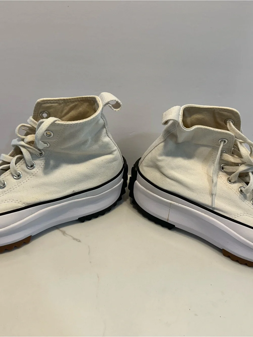 Converse White High-Top Platform Sneakers with Brown/Black Outsole